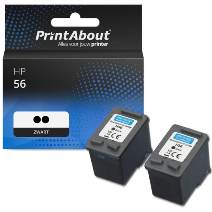 PrintAbout - Inktcartridge / Alternatief voor de HP C6656AE (nr 56) / Zwart 2-pack