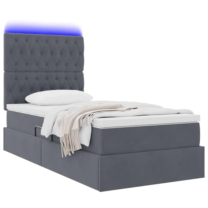 vidaXL - LED - opbergbed - met - matras - Donkergrijs - 100 - x - 200 - cm - Fluweel