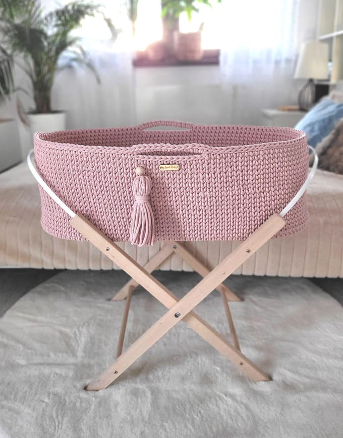 Moses mand BOHO Handgemaakt met standaard - pastelroze