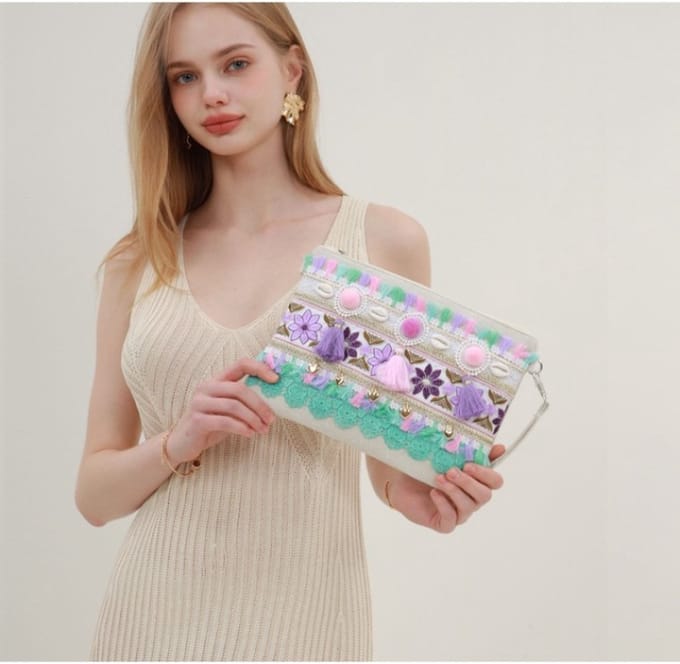 Bohemian Clutch - Strandtasje - Strandetui - Zomer - Paars