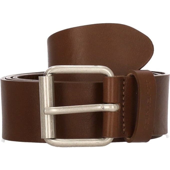Heren Script Belt Leren riem Cognac/zilver