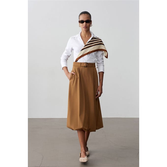 Hoog-was taille riem midi ballonrok