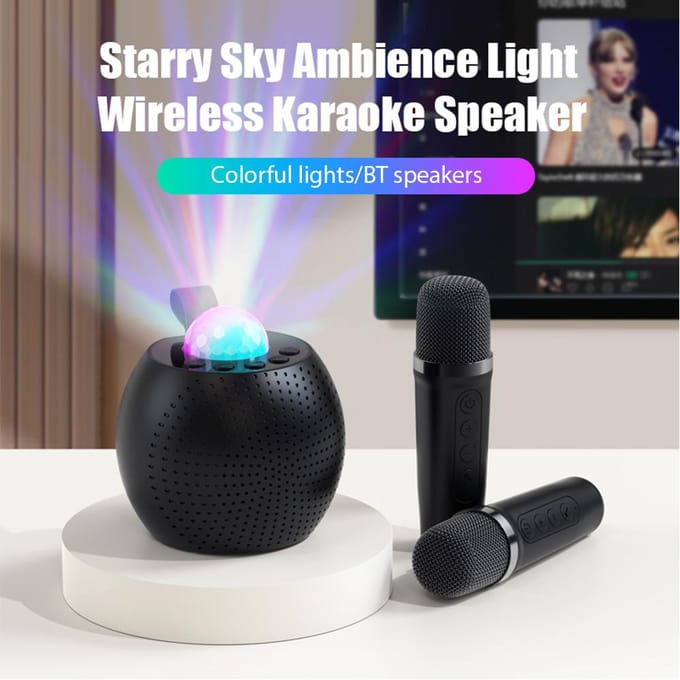 Karaoke Machine Mini Draadloze Microfoon en Speaker Set met 2 Microfoons Cadeaus voor Verjaardagsfeest zwart