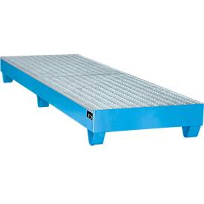 Stalen lekbak met rooster, 2400 x 800 mm, blauw RAL 5012