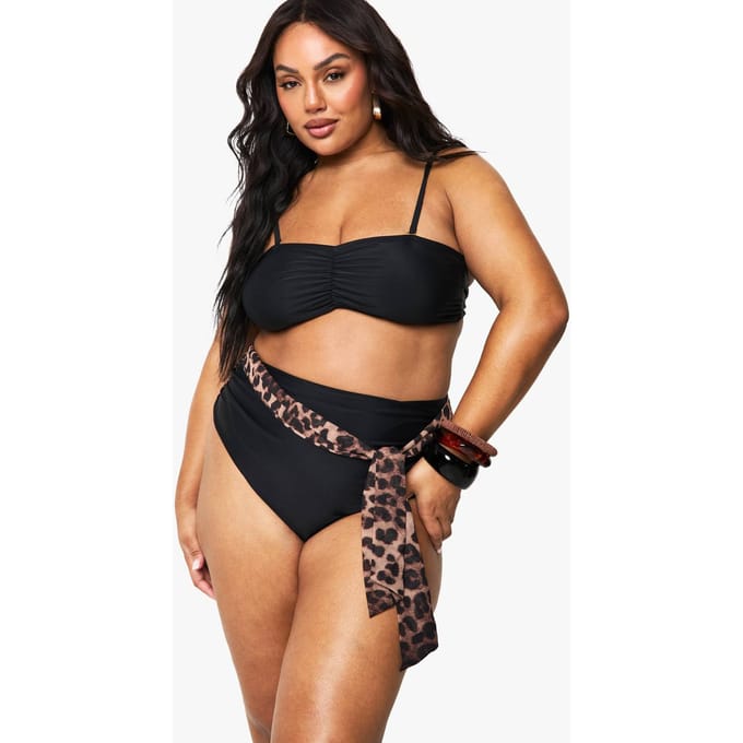 boohoo Dames Plus gerimpelde afneembare bandriem bandeau bikini top | Zwart | Maat: 56