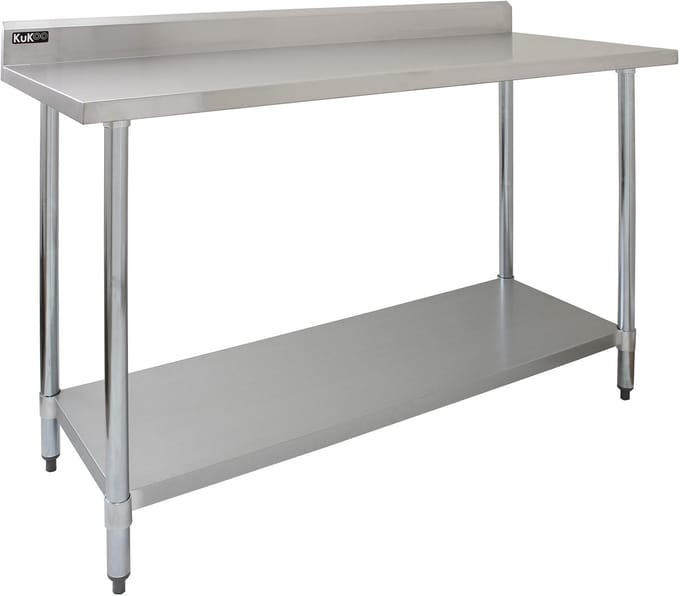 Rvs werktafel - rvs - 150cm - met opstaande rand en bodemschap