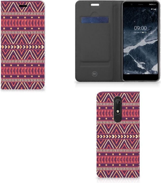 Nokia 5.1 (2018) Hoesje met Magneet Aztec Paars