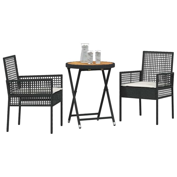 vidaXL - Tuin - Bistro - Set - 3 - st - Zwart - poly - rattan