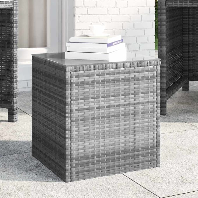 vidaXL - Bijzettafel - 40x37x40,5 - cm - poly - rattan - en - gehard - glas - grijs