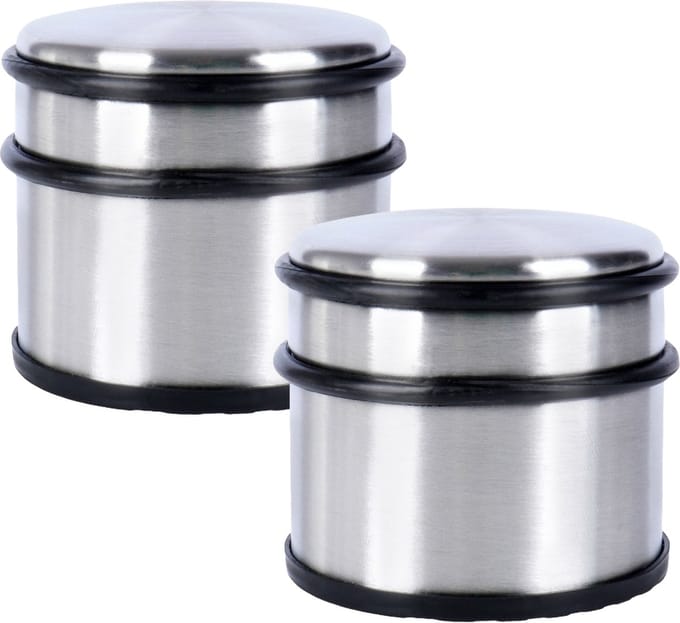 Set van 2 deurstoppers - RVS-/Rubber - 1.1 kg - 7,5 x 9,5 x 9,5 cm