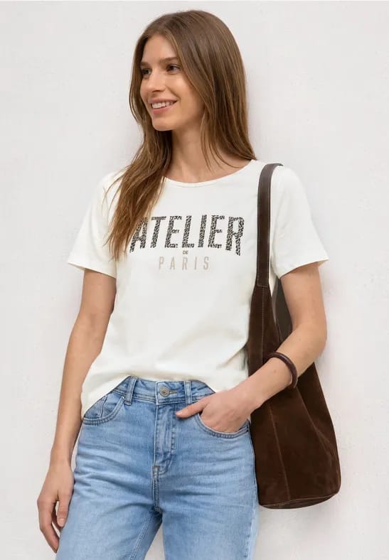 Shirt met ronde hals en opdruk op de voorkant