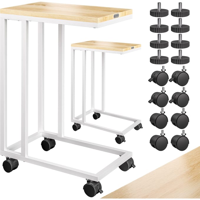 Bijzettafel Set van 2 Wit 50x35x65/70cm met Wieltjes