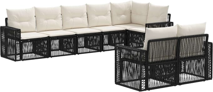 vidaXL - Tuinbank - Set - 8 - st - Zwart - en - Crème - Wit - poly - rattan