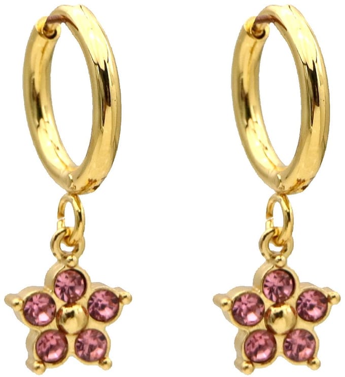 Oorbellen - RVS - kristal bloem - roze - 2,5x1,2 cm