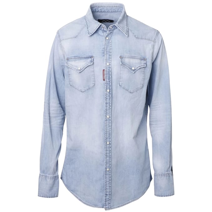 Dsquared2 Classic Western Faded Denim Blue Shirt