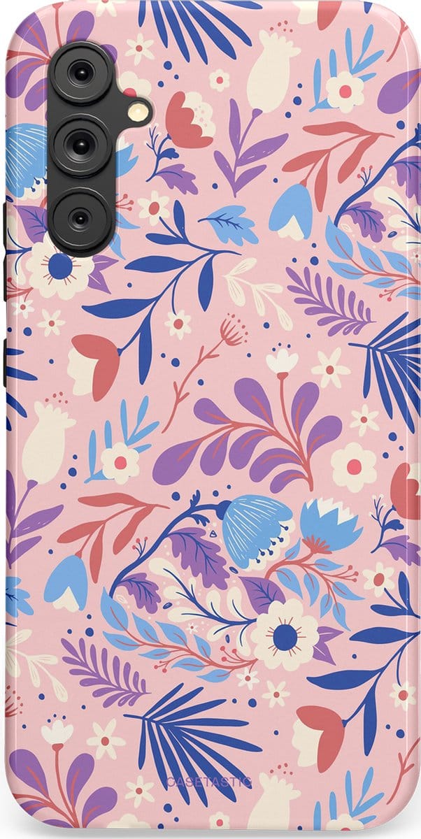 Casetastic hoesje geschikt voor Samsung Galaxy A34 (2023) 5G - Dubbellaagse bescherming - Bloeispel - Fashion Case - Lichtroze Lavendel Crème Lichtgrijs