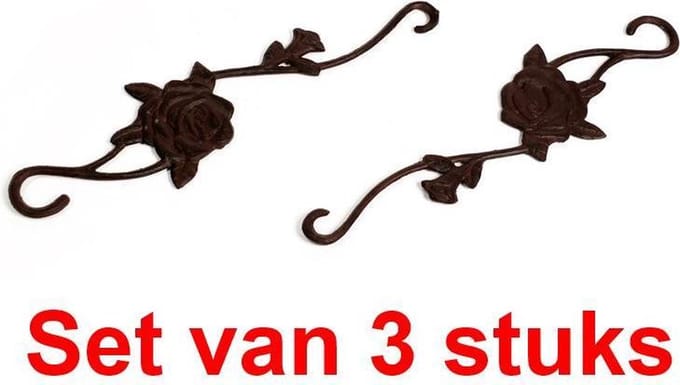 Maddeco - Wanddecoratie - setje - van - 3 - gietijzeren - rozen - bruin gietijzer