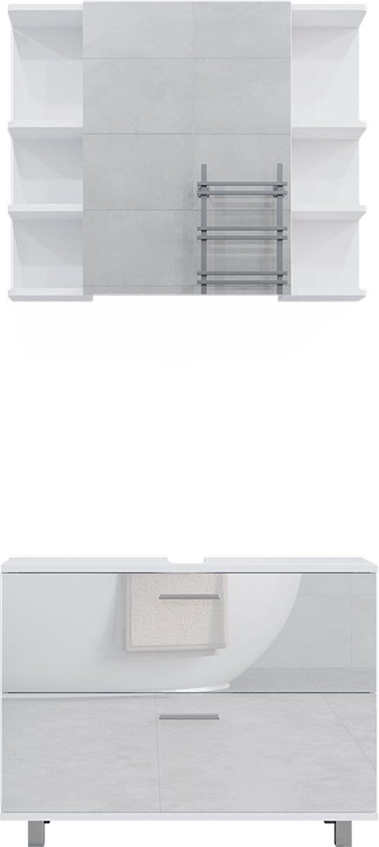 Vicco Badkamermeubelset Ilias, Wit Hoogglans, 2-delig