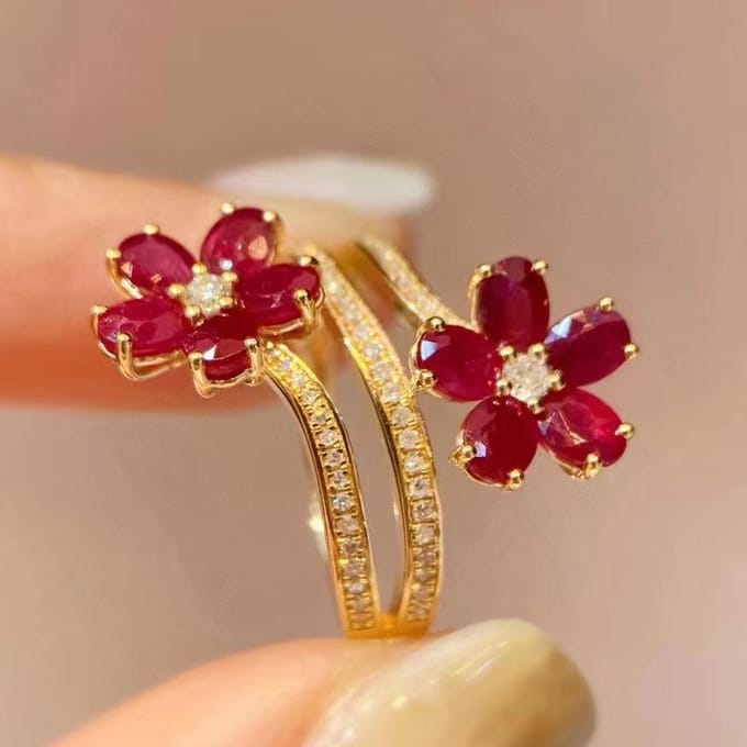Mode Luxe Delicate Rode Bloemringen Voor Vrouwen Trend Temperament Creatieve Openende Verstelbare Ring Feest Verjaardag Sieraden resizable brown