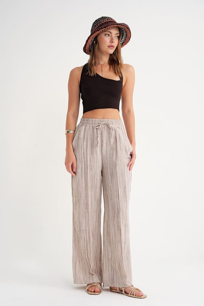 Hoge Taille Geweven Wijde Broek