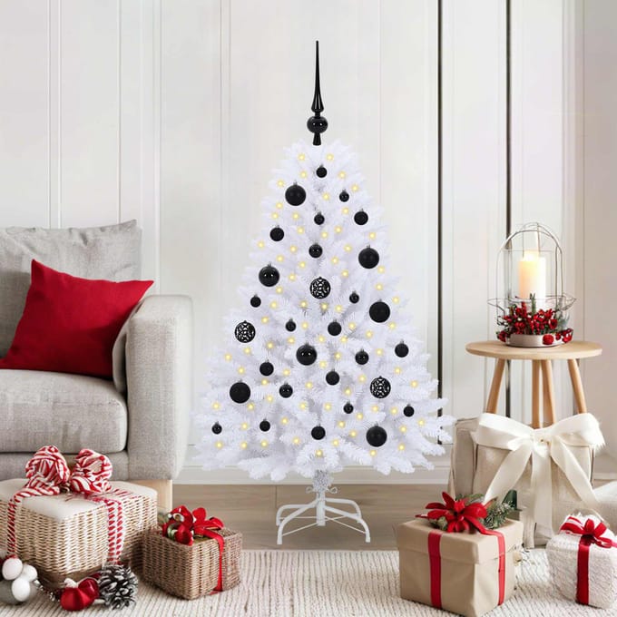 vidaXL - Kunstmatige - Hinged - Kerstboom - Wit - 120 - cm - PVC - en - Staal