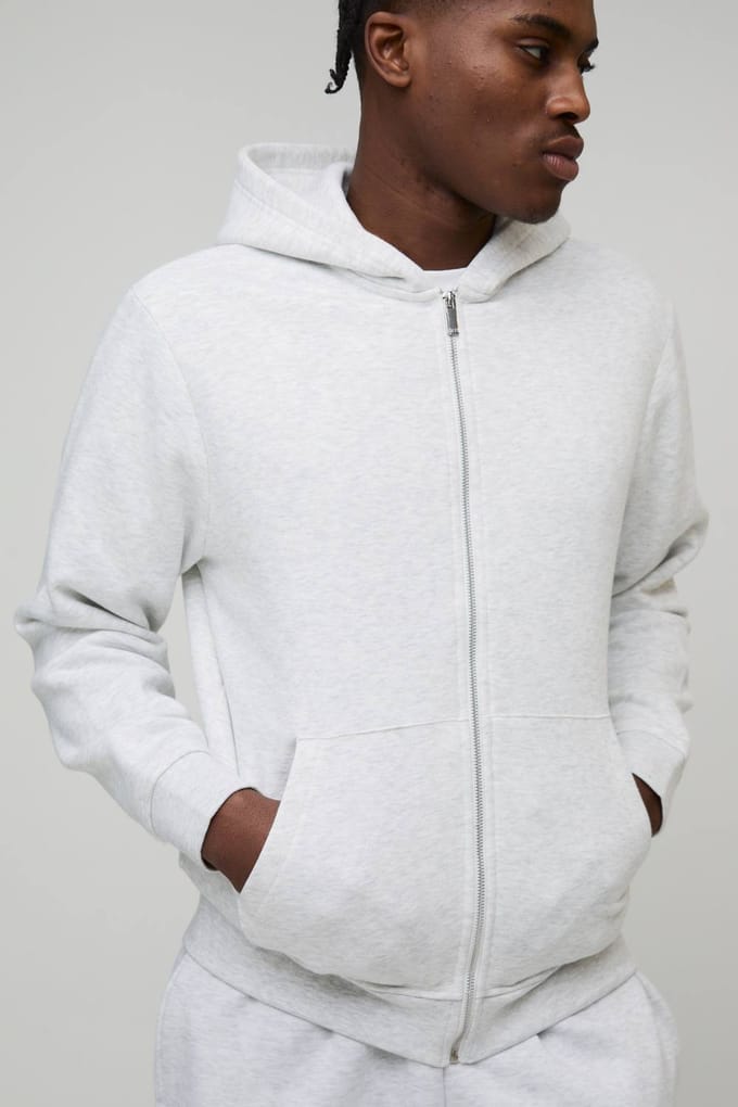 Essential Regular Zip Through Hoodie | Grey Marl | Size Small