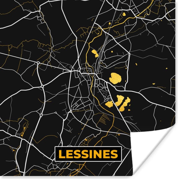 Poster Kaart - Lessines - Goud - Stadskaart - Plattegrond - 75x75 cm