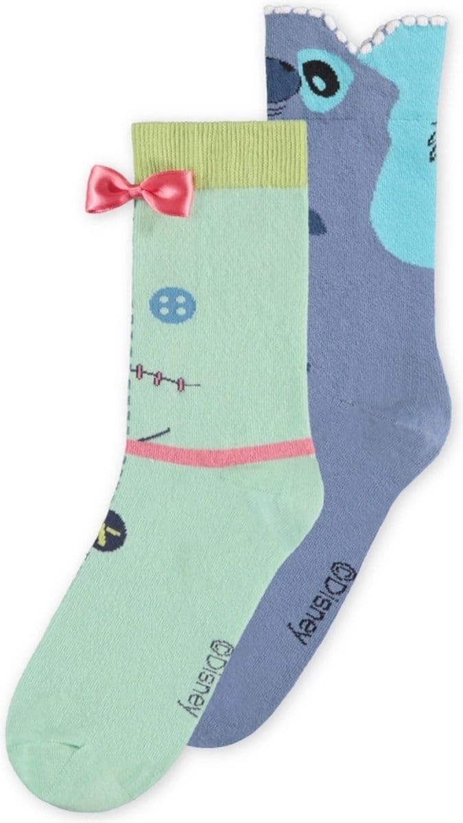 Disney Lilo & Stitch - Unisex Novelty 2 Pack Sokken - 35/38 - Groen/Blauw