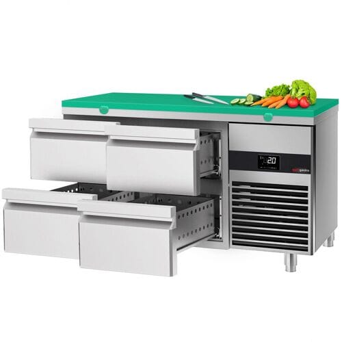 GGM Gastro Kühltisch PREMIUM - 1400x700mm - mit 4 Schubladen - inkl. Schneideplatte Grün
