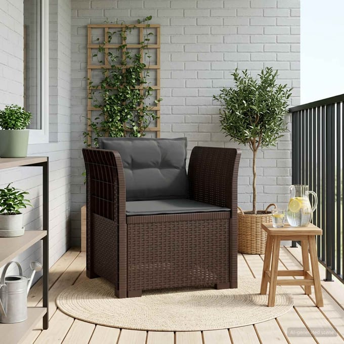 vidaXL - Eén-zits - Fauteuil - met - Kussens - Rieten - Look - PP - Bruin