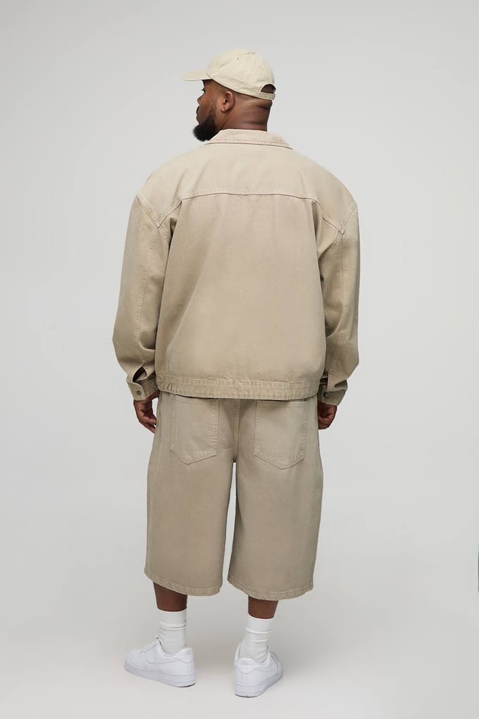 Plus Oversized Zip Up Denim Overshirt | Washed Khaki | Size 2XL