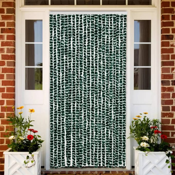 vidaXL - Vliegengordijn - 90x200 - cm - chenille - groen - en - wit