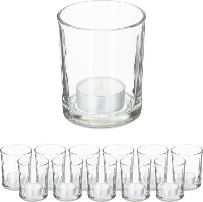 theelichtglazen set van 12 - glas - 8,5 x 7 cm - transparant