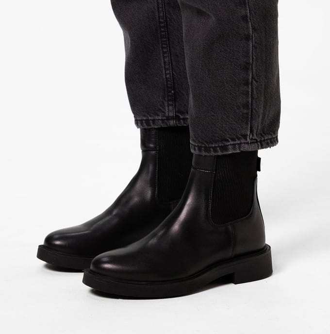 Manfield - Dames - Zwarte leren chelsea boots - Maat 38