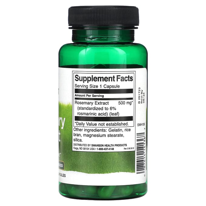 Rozemarijnextract, Gestandaardiseerd, 500mg, 60 Capsules