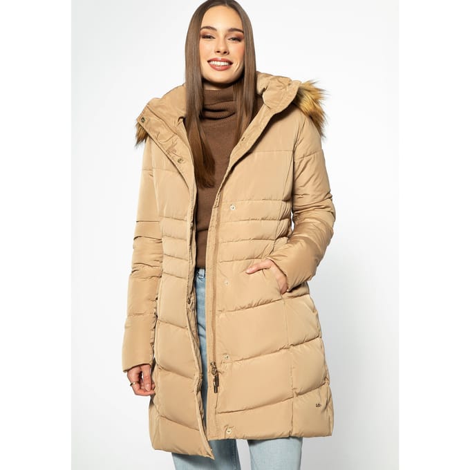 Wittchen Dames Gewatteerde Donsjas met Capuchon, Goudkleurig Polyester