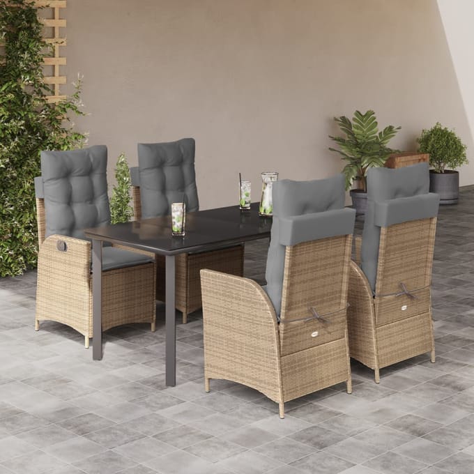 vidaXL - 5-delige - Tuinset - met - kussens - poly - rattan - beige
