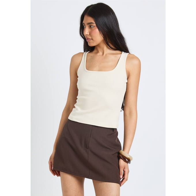 boohoo Dames Lange Getailleerde Gemêleerde Getailleerde Mini Rokbroek | Espresso | Maat: 6