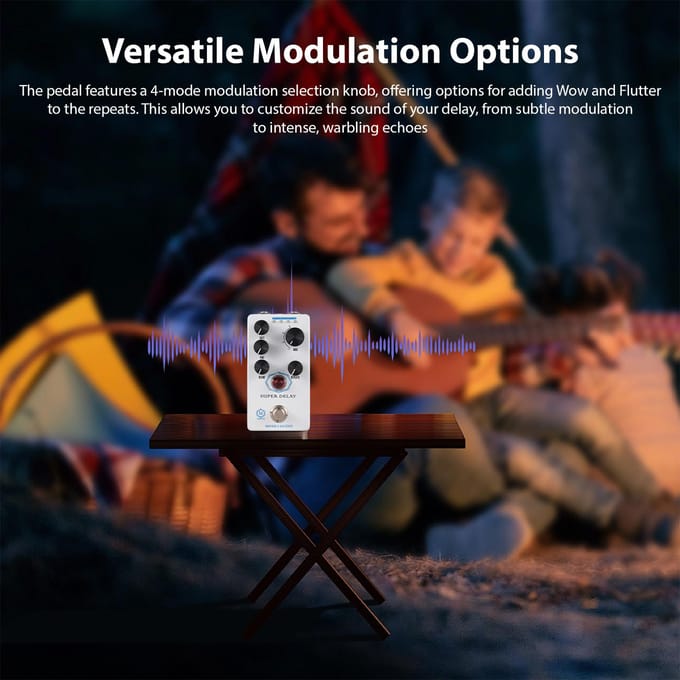 MOSKYAUDIO SUPER DELAY Gitaar Delay Effectenpedaal Blend/Time/Rate/Repeats/4-Mode Knop DC 9V 6.35mm wit