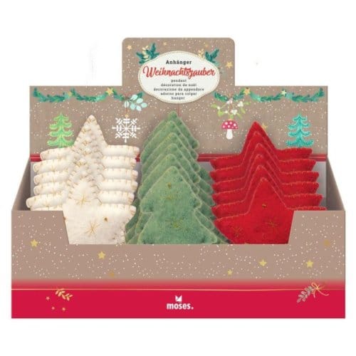 Kerst hanger vilt ster kerstboom 3 assorti