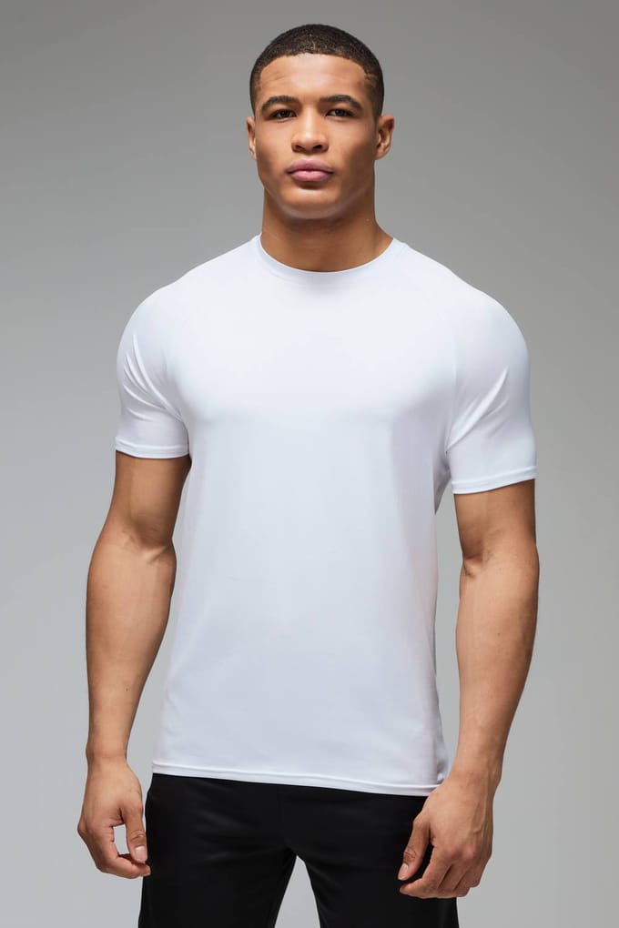 Heren Actieve Lichtgewicht Essentials Gym Regular Fit Raglan T-shirt | White | Size Medium
