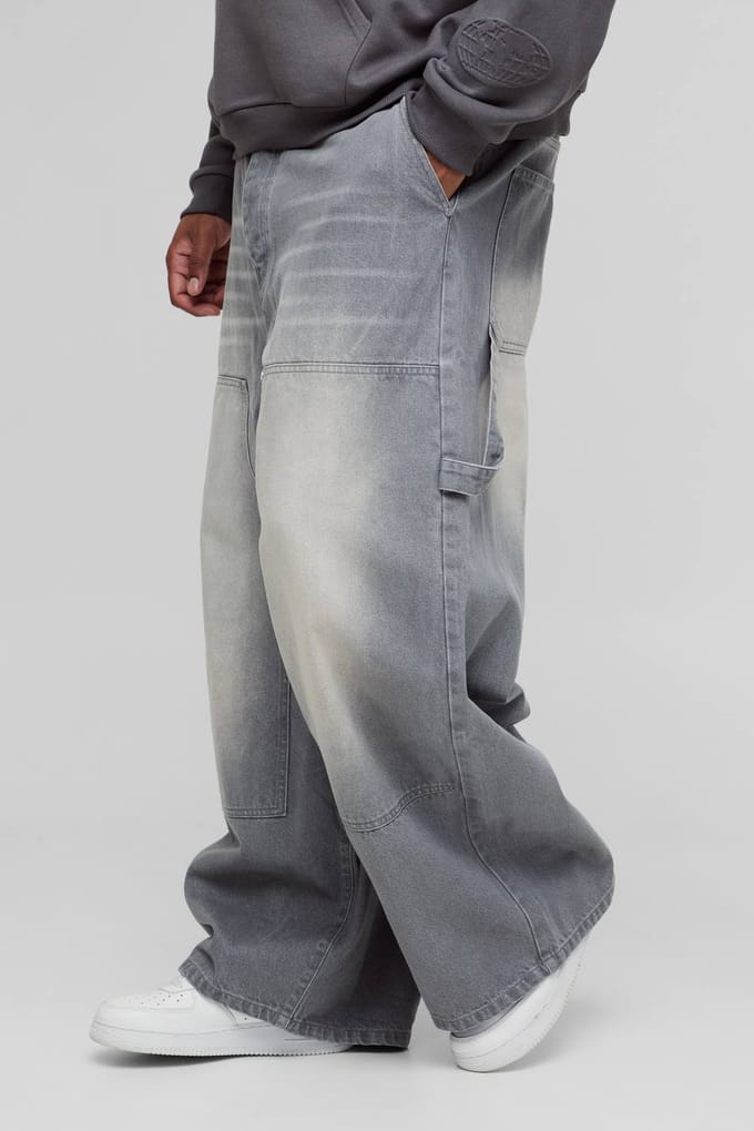 Tinted Baggy Fit Carpenter Jeans | Grey | Size 58R