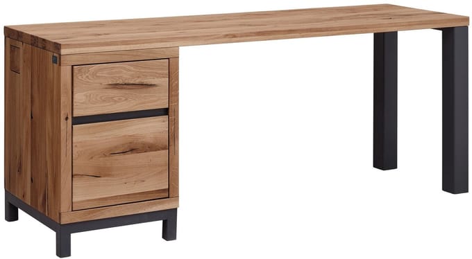 MASSIVMOEBEL24.DE bureau wilde eik bruin massief hout 180 cm (BxTxH) geolied VILLANDERS #344 gemonteerd volledig massief