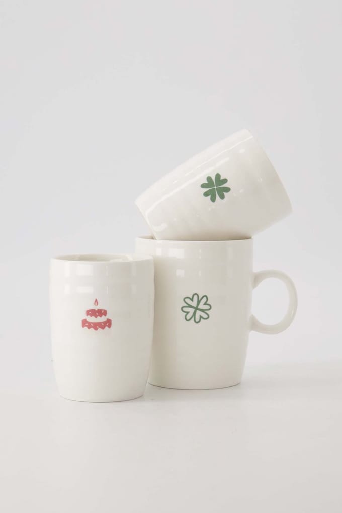 Zusss Koffiemok Klavertje Wit/Groen Wit