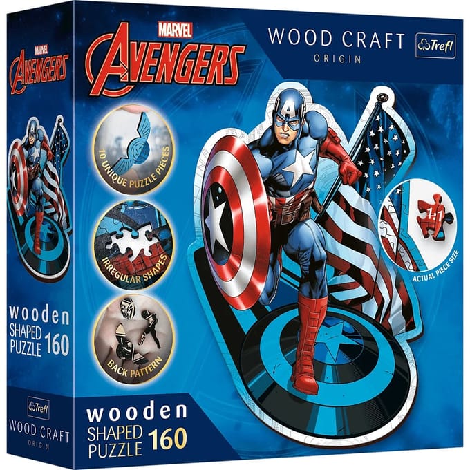 Trefl Marvel Captain America Hout Houten Legpuzzel - 160 stukjes - Vanaf 6 jaar