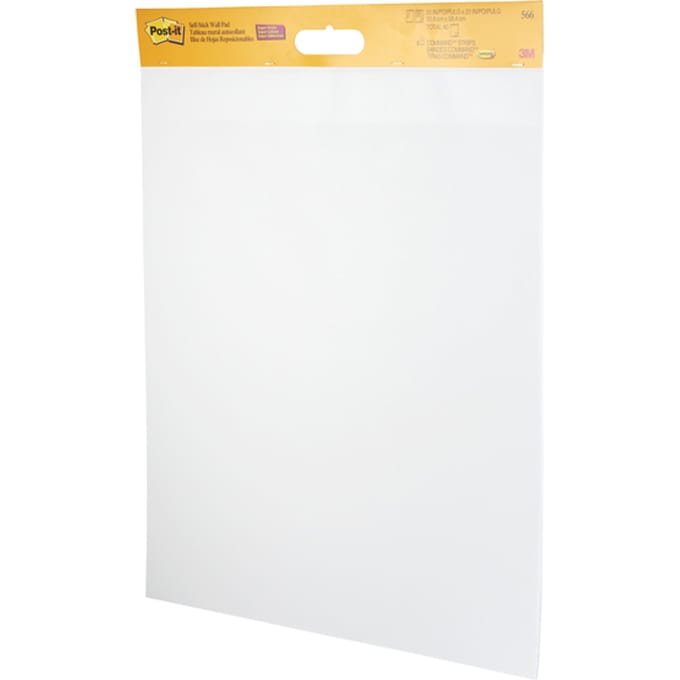 Post-it® Super Sticky zelfklevende Wall Pad Effen Wit 2 blokken 584 mm x 508 mm + 8 Command™ strips