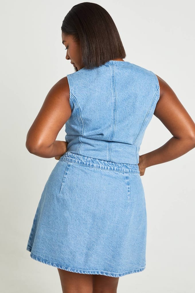 boohoo Dames Plus Denim Hoornknoop Mini Rok | Medium Gebleekt | Maat: 48