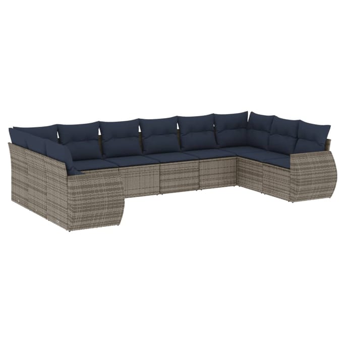 vidaXL - 10-delige - tuinbankset - met - kussens, - grijs - polyrotan