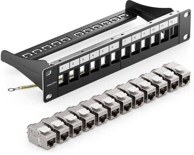 Patchpaneel 12 poorts CAT 7 met Keystone Modules voor Netwerkinstallatie
