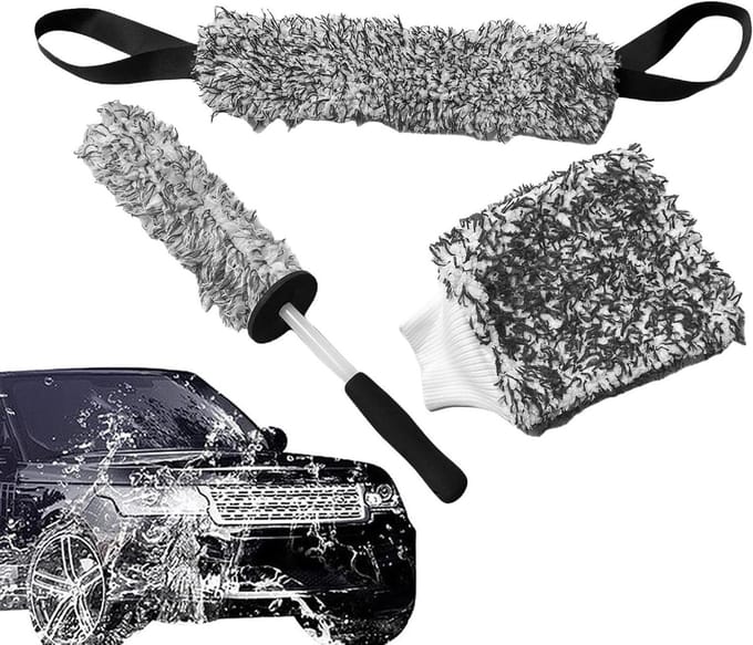 Autovelgenborstel Set - Velgenreiniger - Auto Onderhoud - Krasvrije Microvezel - 3 Stuks - Zwart
